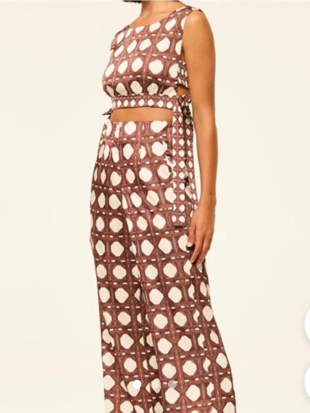 Misa Los Angeles Rattan Tile Cropped Top & Wide-Leg Satin Pants